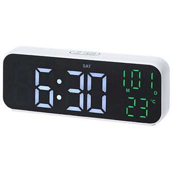 Small Dual Alarm Clock, Dimmable, DST, Snooze, 12/24H, Alarm w Indoor Temperature, 6.7x2.4x1.2 inch