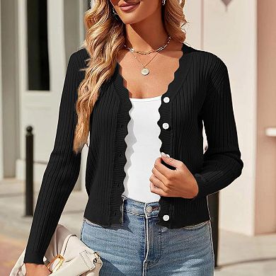 Women Plus Size Cardigan Long Sleeve Crew Neck Button Down Sweaters Open Front Knit Bolero Shrugs