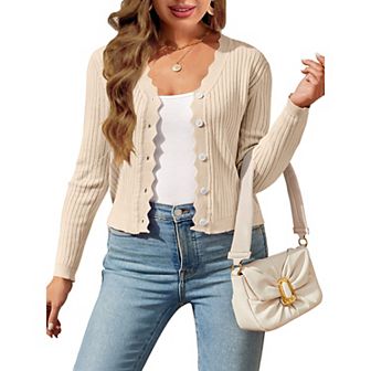 Women Plus Size Cardigan Long Sleeve Crew Neck Button Down Sweaters Open Front Knit Bolero Shrugs