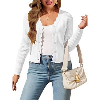 Women Plus Size Cardigan Long Sleeve Crew Neck Button Down Sweaters Open Front Knit Bolero Shrugs