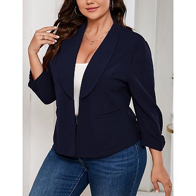 Womens Plus Size Long Sleeve Blazer Open Front Cardigan Work Office Jacket Suit Blazer With Pocket
