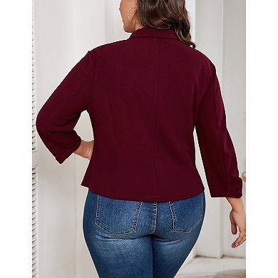 Womens Plus Size Long Sleeve Blazer Open Front Cardigan Work Office Jacket Suit Blazer With Pocket
