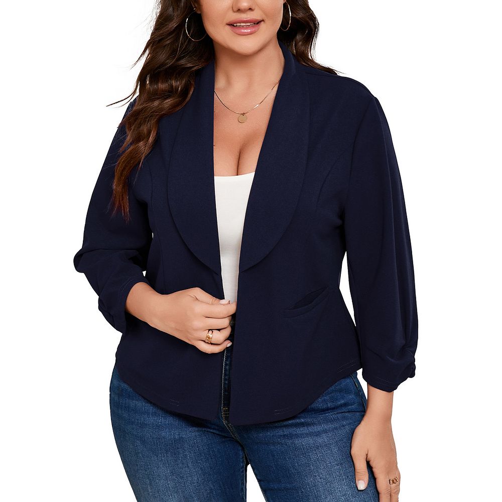 Plus Size Polka Dot Long Sleeves Open Front Business Casual Office Blazer Jacket