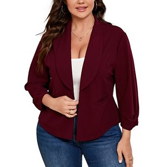 Womens Plus Size Long Sleeve Blazer Open Front Cardigan Work Office Jacket Suit Blazer With Pocket