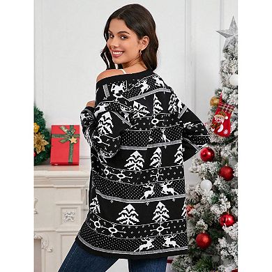 Womens Christmas Cardigan Knitwear Long Sleeve Open Front Cardigan Ugly Sweater