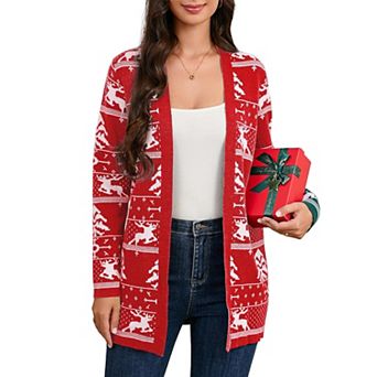 Womens Christmas Cardigan Knitwear Long Sleeve Open Front Cardigan Ugly Sweater