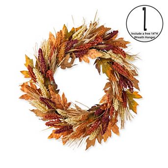 Glitzhome 24"D Multi-Colored Sorghum Fall Wreath , Artificial Autumn Wreath for Front Door