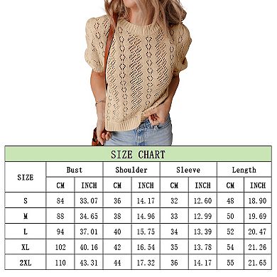 Women Crochet Pullover Hollowed Pattern Knit Short Sleeve Sweater Casual Solid Tops