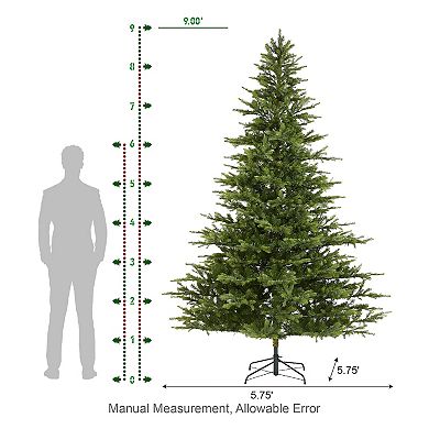 Glitzhome 9ft Artificial Christmas Tree, Pre-lit Evergreen Fir Green Full Faux Tree