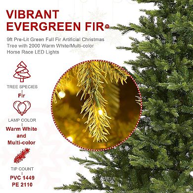 Glitzhome 9ft Artificial Christmas Tree, Pre-lit Evergreen Fir Green Full Faux Tree