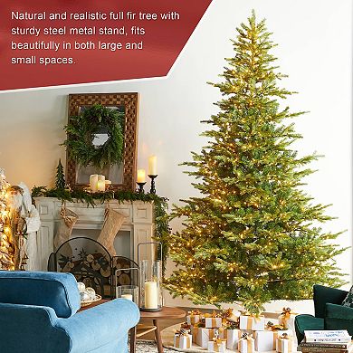 Glitzhome 9ft Artificial Christmas Tree, Pre-lit Evergreen Fir Green Full Faux Tree
