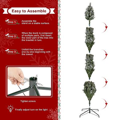 Glitzhome 11ft Artificial Christmas Tree, Pre-Lit Snow Flocked Slim Pine Fake Tree