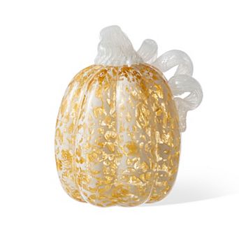 Glitzhome Fall Amber Dots Glass Pumpkin, 5.5"H Fake Pumpkin Table Decor For Fall Harvest