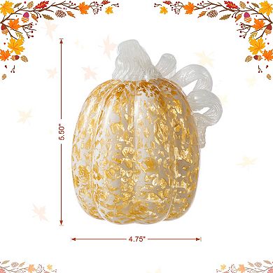 Glitzhome Fall Amber Dots Glass Pumpkin, 5.5"H Fake Pumpkin Table Decor For Fall Harvest