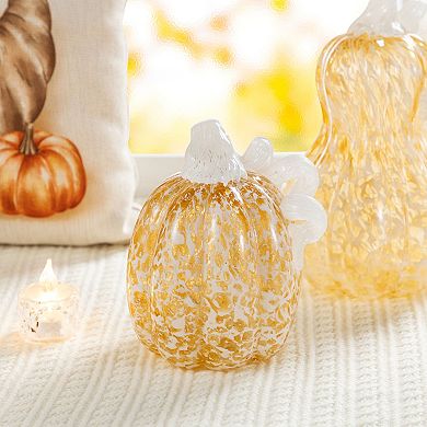 Glitzhome Fall Amber Dots Glass Pumpkin, 5.5"H Fake Pumpkin Table Decor For Fall Harvest