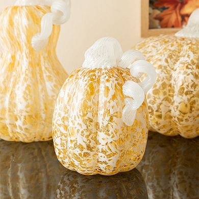 Glitzhome Fall Amber Dots Glass Pumpkin, 5.5"H Fake Pumpkin Table Decor For Fall Harvest