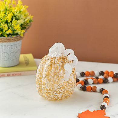 Glitzhome Fall Amber Dots Glass Pumpkin, 5.5"H Fake Pumpkin Table Decor For Fall Harvest