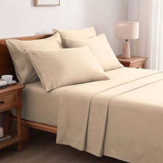 Marcielo 4/6 pc Soft Solid & Embroidery Bed Sheets Set