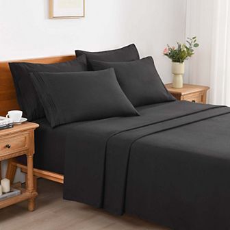 Marcielo 4/6 pc Soft Solid & Embroidery Bed Sheets Set