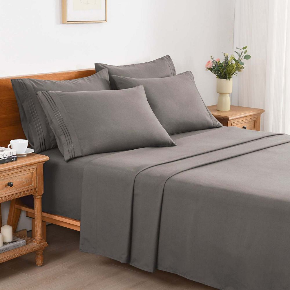Marcielo 4/6 Pcs Soft Solid & Embroidery Bed Sheets Set