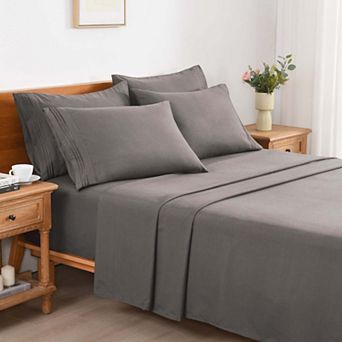 Marcielo 4/6 pc Soft Solid & Embroidery Bed Sheets Set