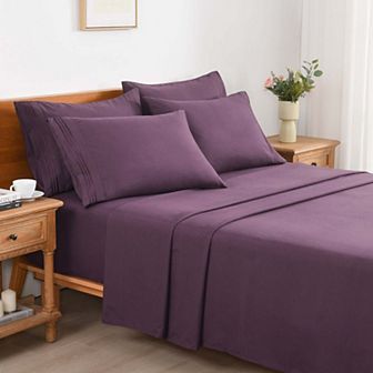 Marcielo 4/6 pc Soft Solid & Embroidery Bed Sheets Set