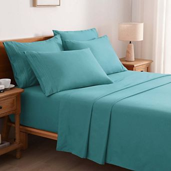 Marcielo 4/6 pc Soft Solid & Embroidery Bed Sheets Set
