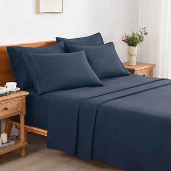Marcielo 4/6 pc Soft Solid & Embroidery Bed Sheets Set