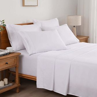 Marcielo 4/6 pc Soft Solid & Embroidery Bed Sheets Set