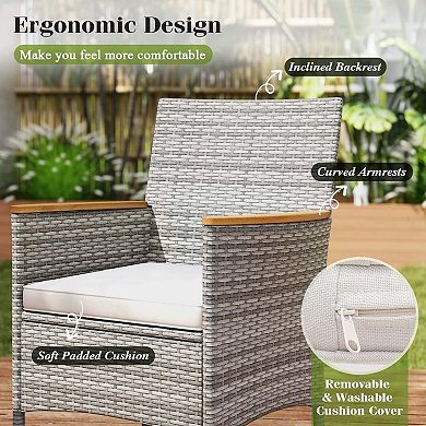 Mondawe 7-Piece Outdoor Dining Set,1 Acacia Table & 4 Gray PE Rattan Chairs With Washable Cushions