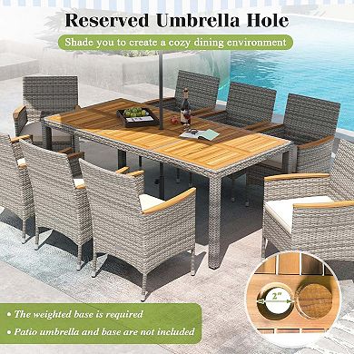 Mondawe 7-Piece Outdoor Dining Set,1 Acacia Table & 4 Gray PE Rattan Chairs With Washable Cushions