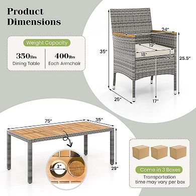 Mondawe 7-Piece Outdoor Dining Set,1 Acacia Table & 4 Gray PE Rattan Chairs With Washable Cushions