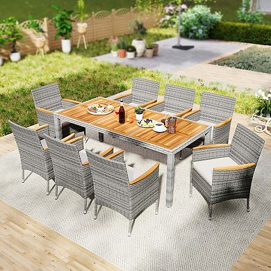 Mondawe 7-Piece Outdoor Dining Set,1 Acacia Table & 4 Gray PE Rattan Chairs With Washable Cushions