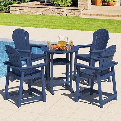 HDPE All-Weather Balcony Chair Outdoor Tall Adirondack Chairs Set of 4 Patio Bar Stool Chair
