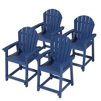 HDPE All-Weather Balcony Chair Outdoor Tall Adirondack Chairs Set of 4 Patio Bar Stool Chair