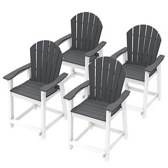 HDPE All-Weather Balcony Chair Outdoor Tall Adirondack Chairs Set of 4 Patio Bar Stool Chair