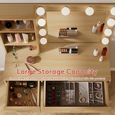 Serwall Modern MDF Vanity Table with Lighted Mirror and Drawers