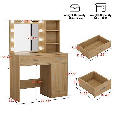 Serwall Modern MDF Vanity Table with Lighted Mirror and Drawers