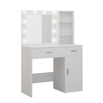 CLICKBIN Modern MDF Vanity Table with Lighted Mirror and Drawers