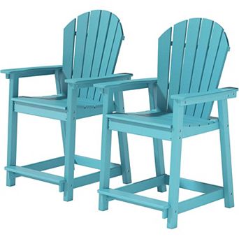 Outdoor HDPE Tall Adirondack Chairs Set of 2 Patio Bar Stool Chair with High Back