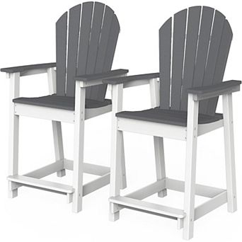 Outdoor HDPE Tall Adirondack Chairs Set of 2 Patio Bar Stool Chair with High Back