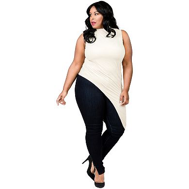 Plus Size Curvy Women's Asymmetrical Mock Turtleneck Tunic