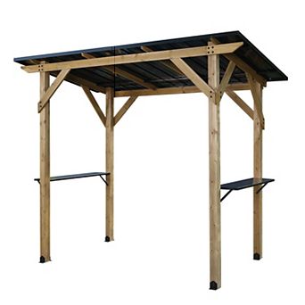 Aoodor 8' x 5' Wooden Grill Gazebo, Outdoor Hardtop Gazebo with 2 Side Shelves