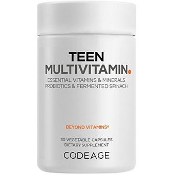 Codeage Teen Multivitamin, Vitamins A, C, D3, B6, B12, Iron, Zinc, Probiotics, Spinach Leaf