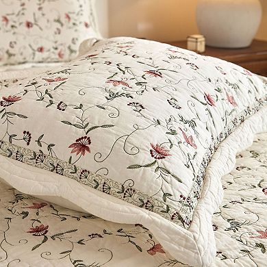 MarCielo 3Pcs 100% Cotton Embroidery Delicate Floral Quilt Bedspread Set