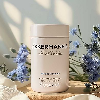 Codeage Akkermansia, 100 Million AFU Synbiotic Supplement, Probiotic & Chicory Root Prebiotic
