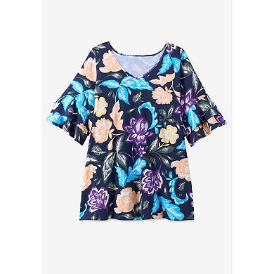 Woman Within Plus Size Ruffled Elbow-Sleeve Tunic