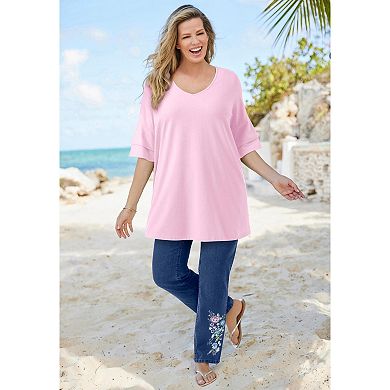 Woman Within Plus Size Ruffled Elbow-Sleeve Tunic