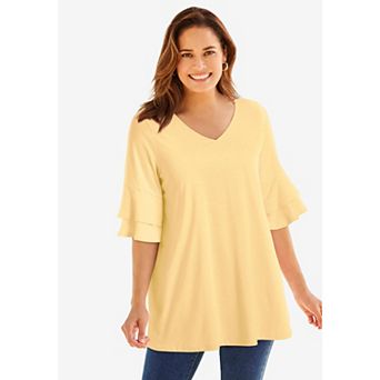 Woman Within Plus Size Ruffled Elbow-Sleeve Tunic