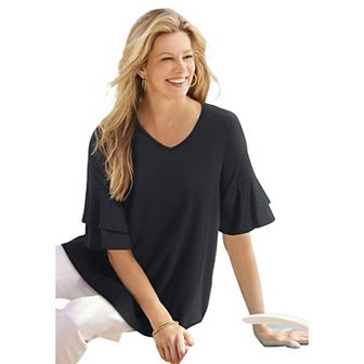 Woman Within Plus Size Ruffled Elbow-Sleeve Tunic
